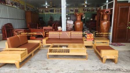 Sofa gỗ sồi hiện đại 5 món kết hợp nệm