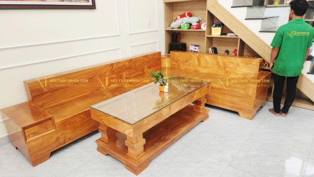 Sofa Gõ Đỏ Góc L Mặt Liền